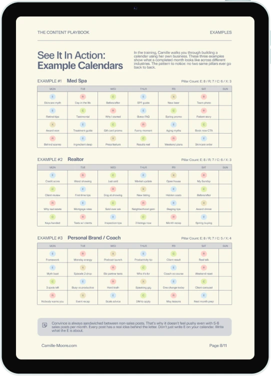 3 Pre filled Example Calendars